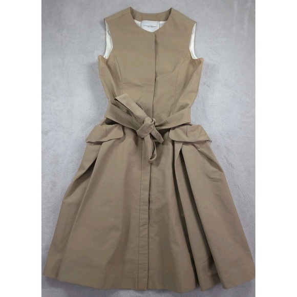 Carolina Herrera Dress Womens 10 Fit and Flare Belted Tan - Picture 14 of 14